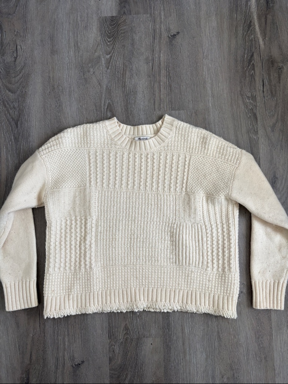 Madewell Cream Mixed-Knit Crewneck Sweater